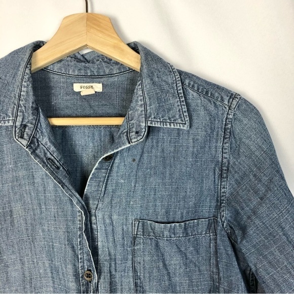 Fossil Indigo Blue Chambray Long Sleeve Button Down S - Picture 3 of 3